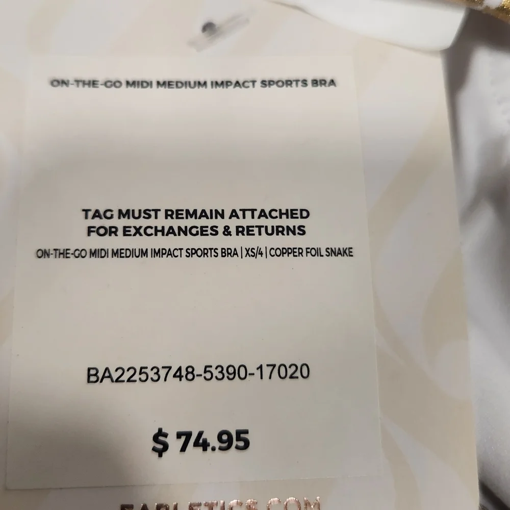 Fabletic on the go sport bra / copper foil snake xs - Picture 5 of 5